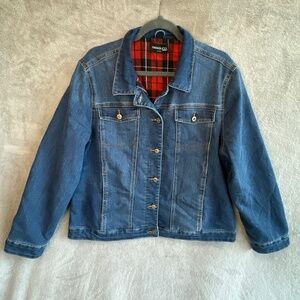 Parasuco Vintage Denim Jean Jacket Y2K Grunge 90s Retro Red Plaid Lining XXL